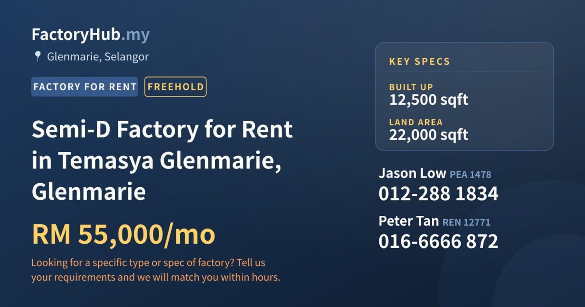 Semi-D Factory for Rent in Temasya Glenmarie, Glenmarie - Property image 1 of 2