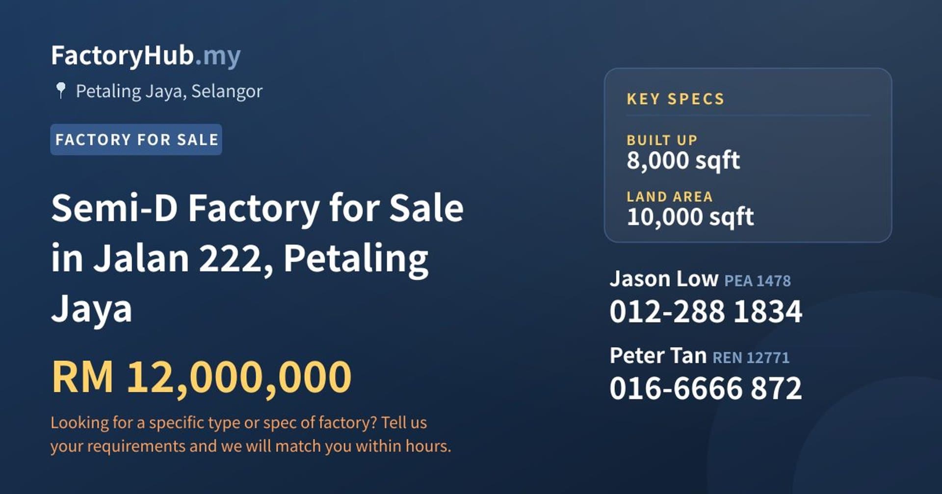 Semi-D Factory for Sale in Jalan 222, Petaling Jaya - Property image 1 of 2