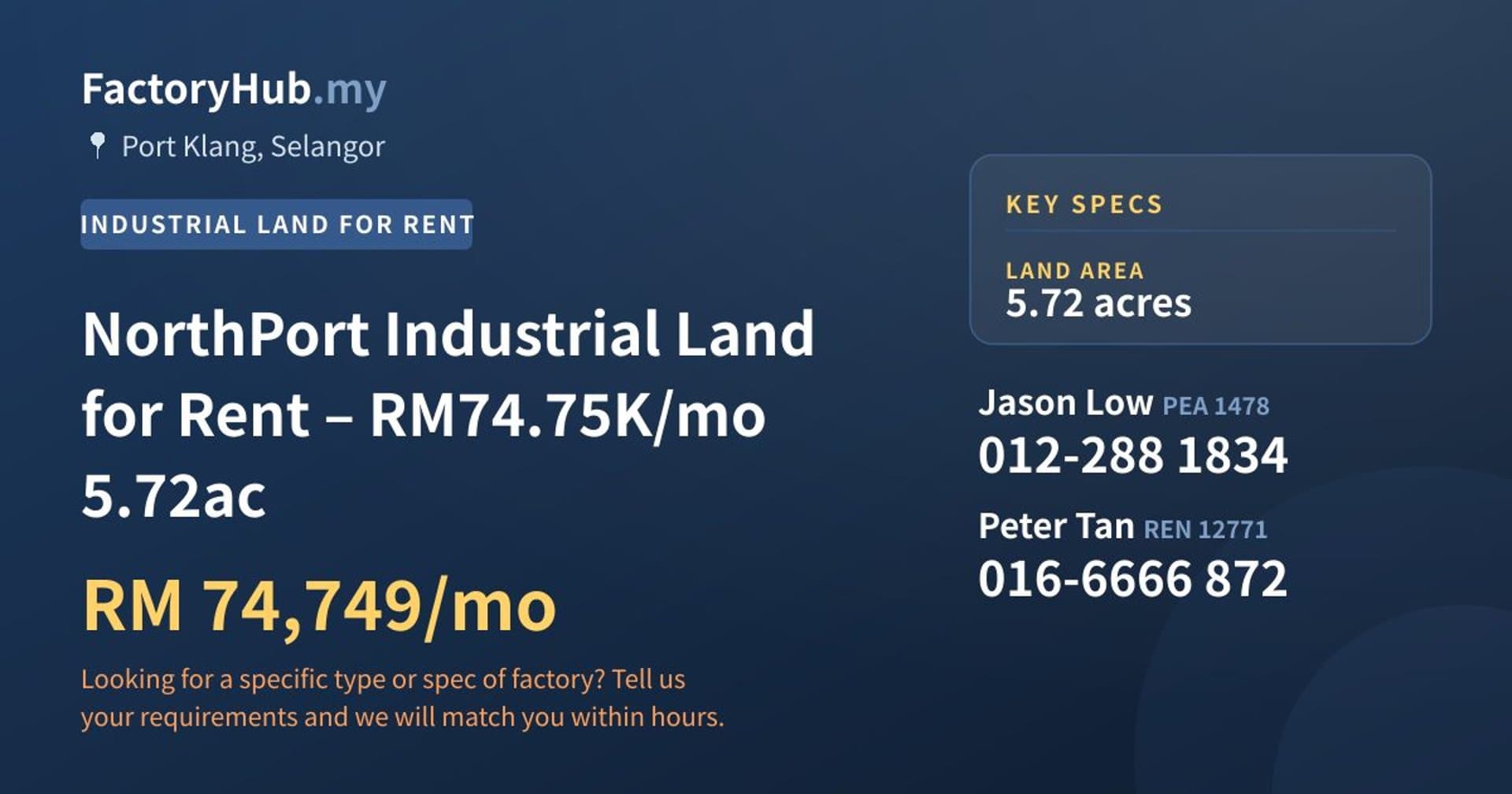NorthPort Industrial Land for Rent – RM74.75K/mo 5.72ac - Property image 1 of 5
