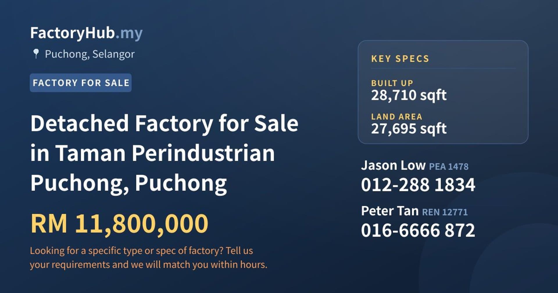 Detached Factory for Sale in Taman Perindustrian Puchong, Puchong - Property image 1 of 2