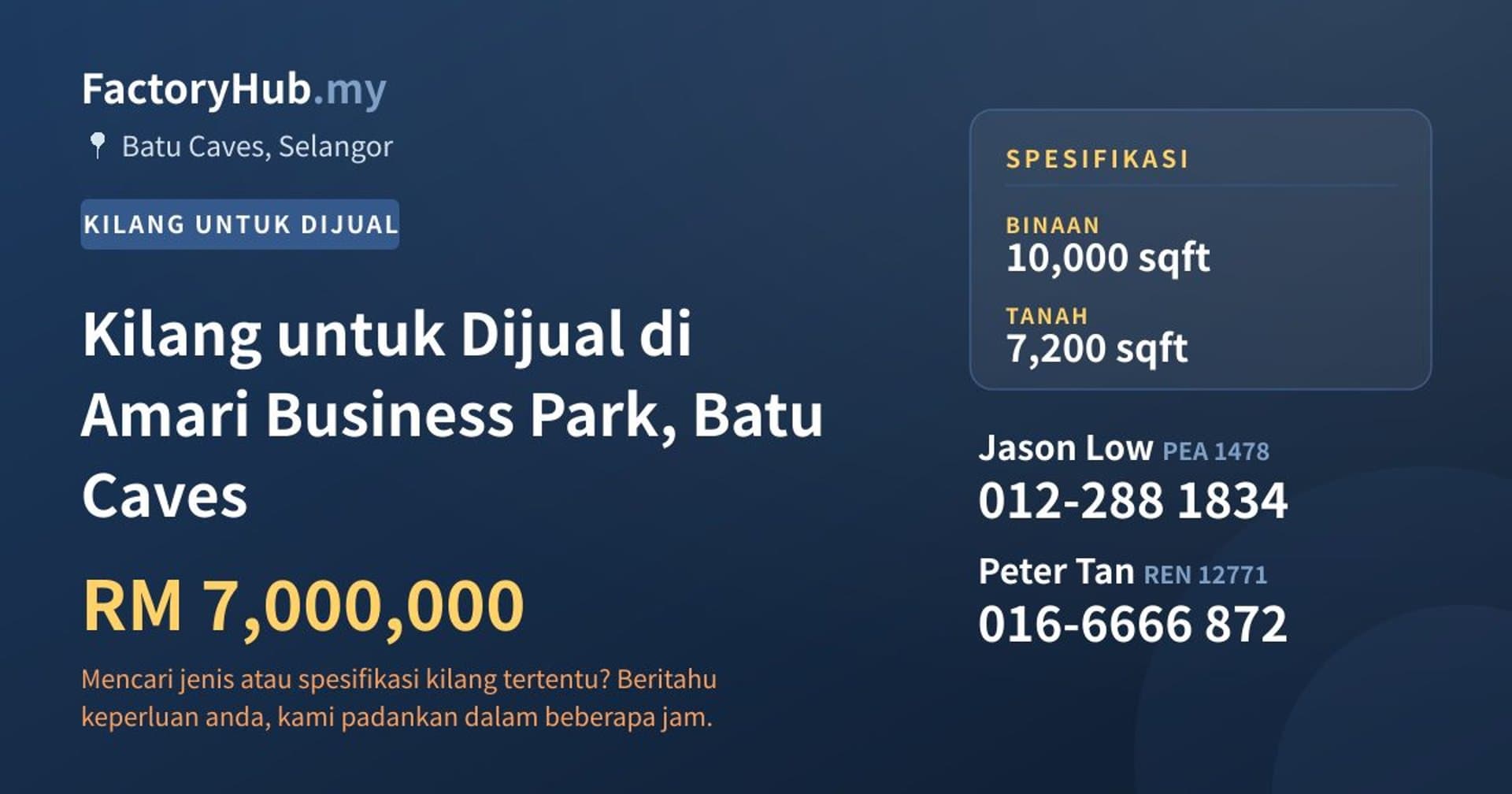 Kilang untuk Dijual di Amari Business Park, Batu Caves · Imej hartanah 1/2
