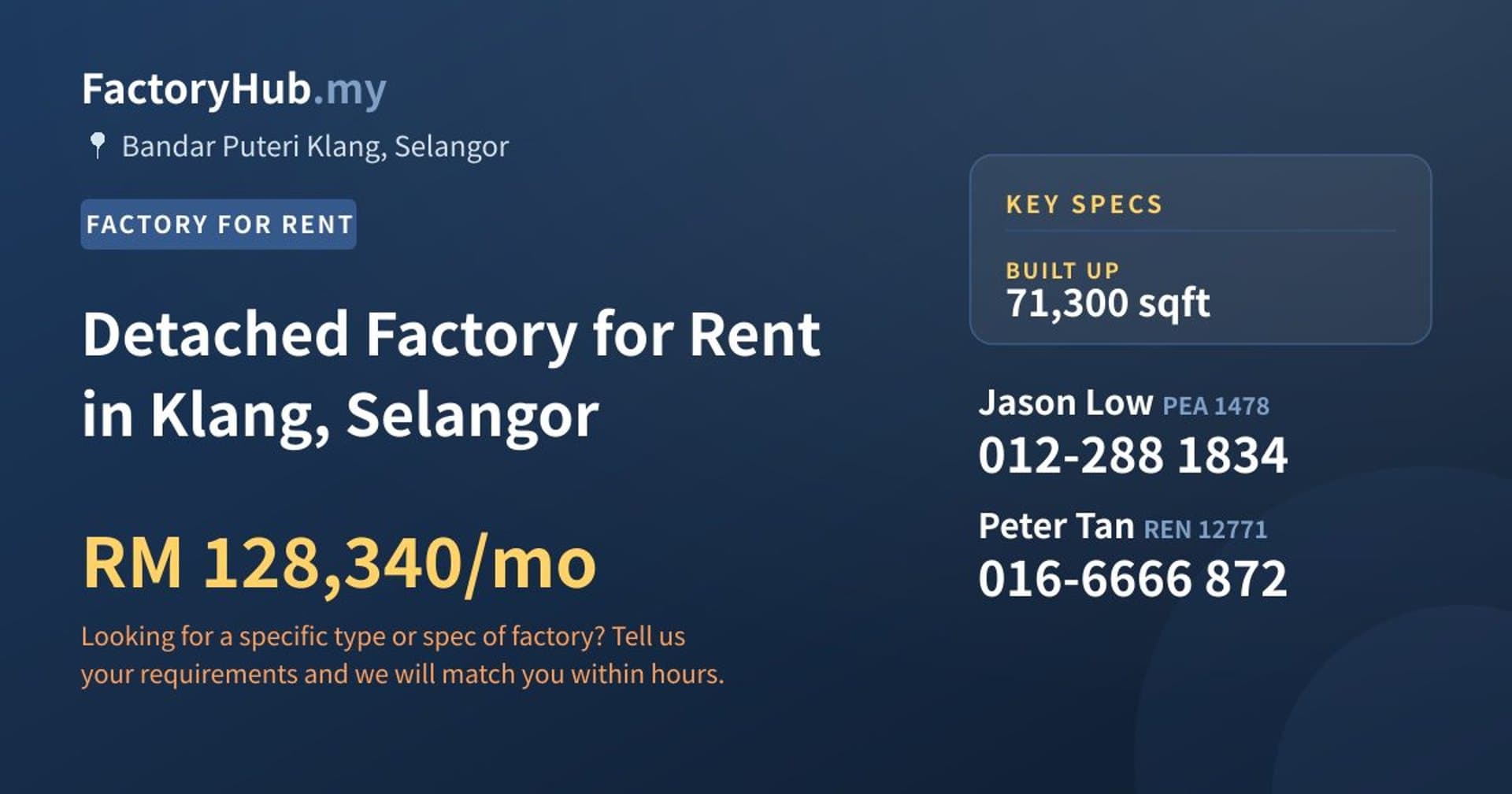 Detached Factory for Rent in Klang, Selangor - Property image 1 of 2