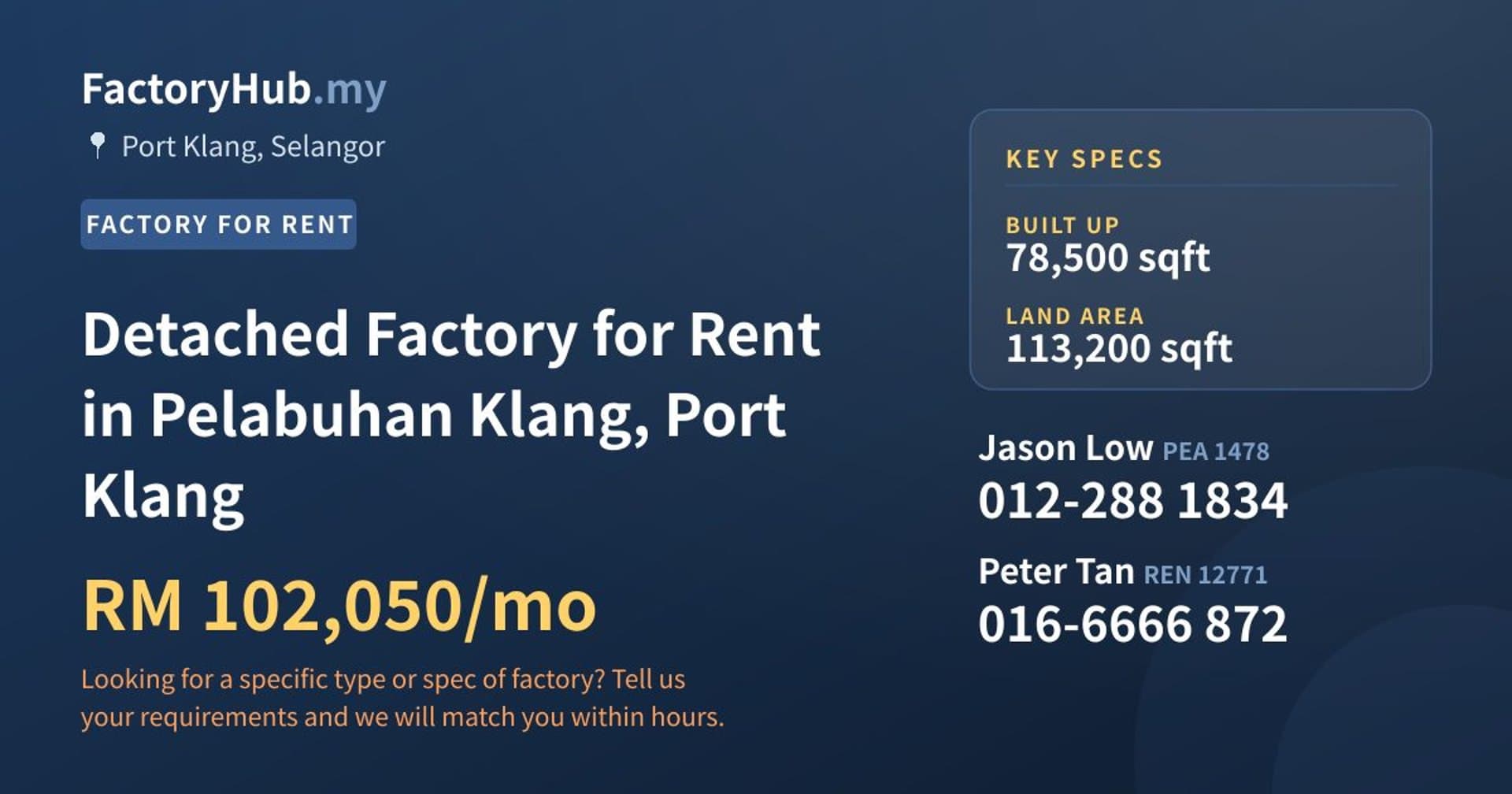 Detached Factory for Rent in Pelabuhan Klang, Port Klang - Property image 1 of 2