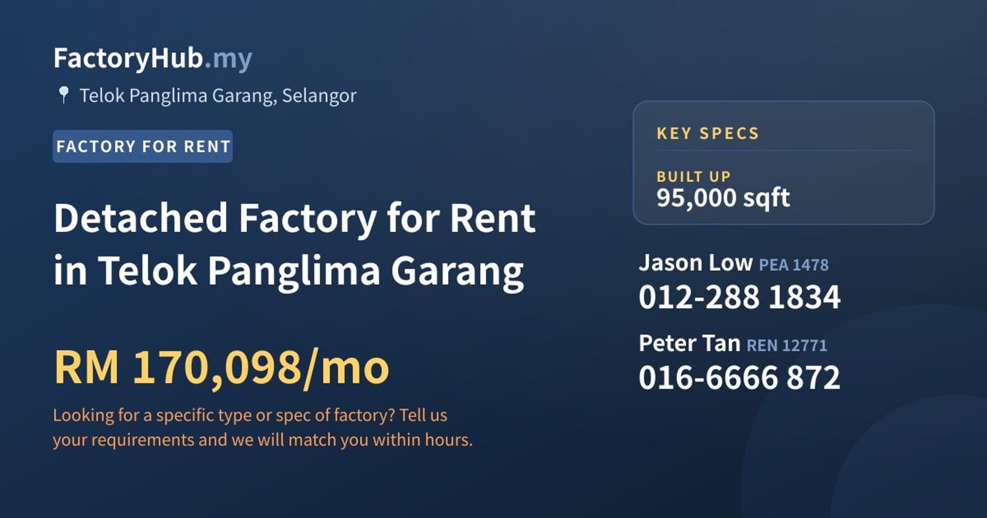 Detached Factory for Rent in Telok Panglima Garang - Property image 1 of 2