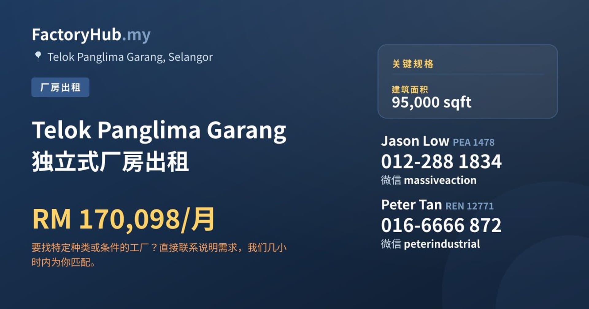 Telok Panglima Garang 独立式厂房出租 · 房源图片 1/2