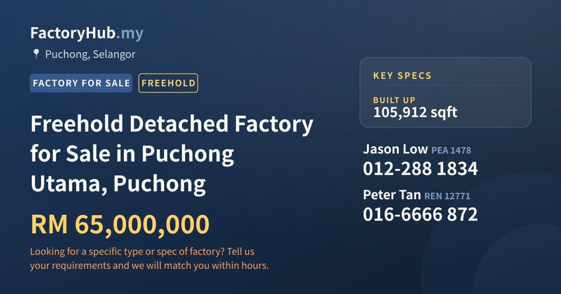 Freehold Detached Factory for Sale in Puchong Utama, Puchong - Property image 1 of 2