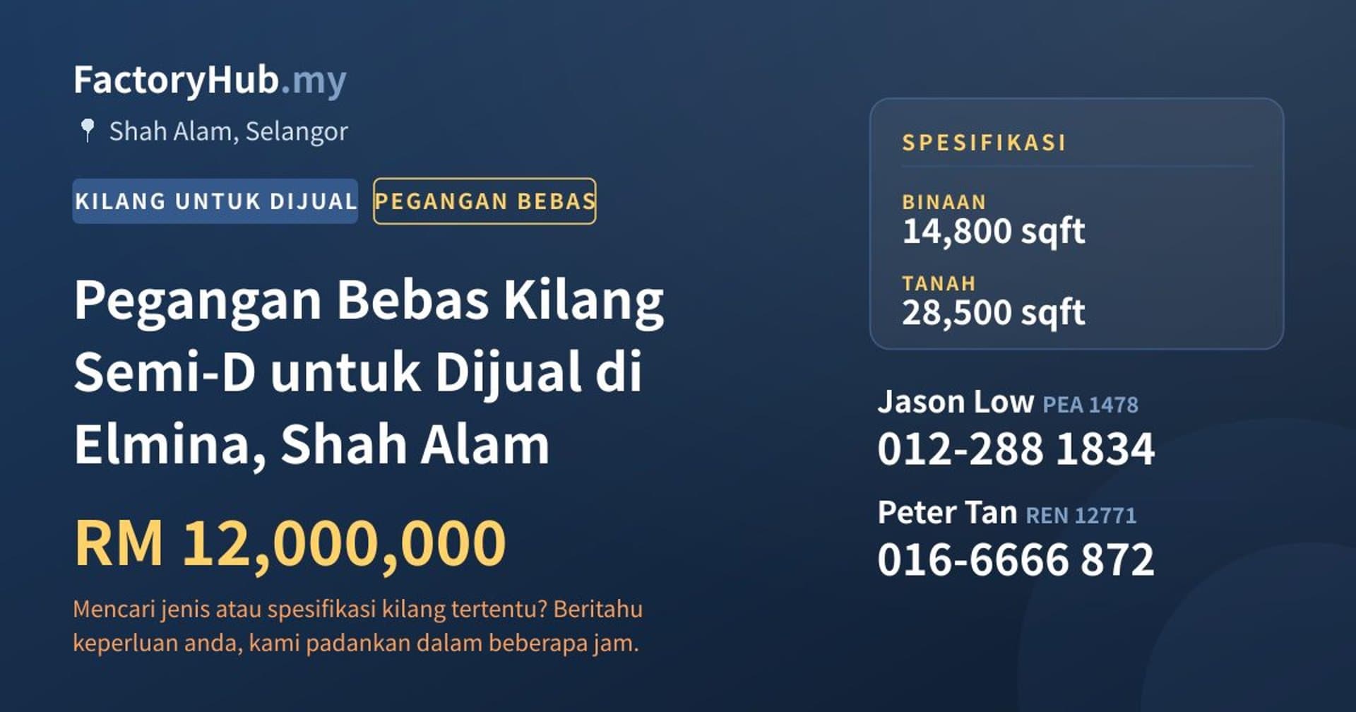 Pegangan Bebas Kilang Semi-D untuk Dijual di Elmina, Shah Alam · Imej hartanah 1/2