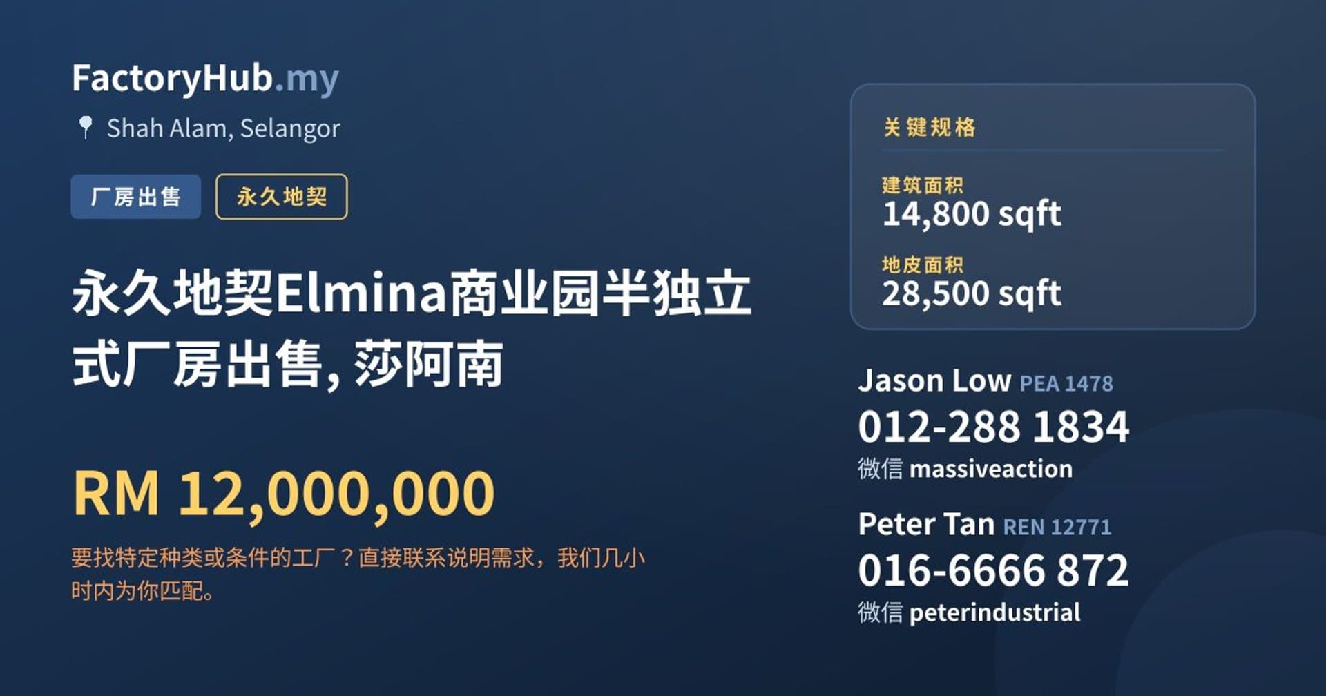 永久地契Elmina商业园半独立式厂房出售, 莎阿南 · 房源图片 1/2