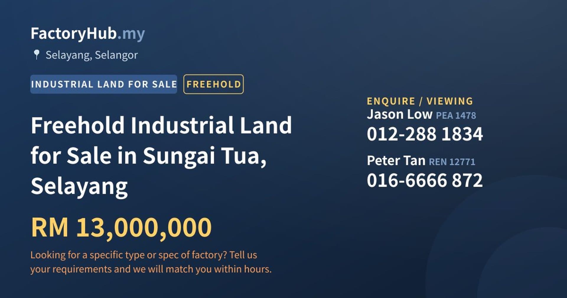 Freehold Industrial Land for Sale in Sungai Tua, Selayang - Property image 1 of 2