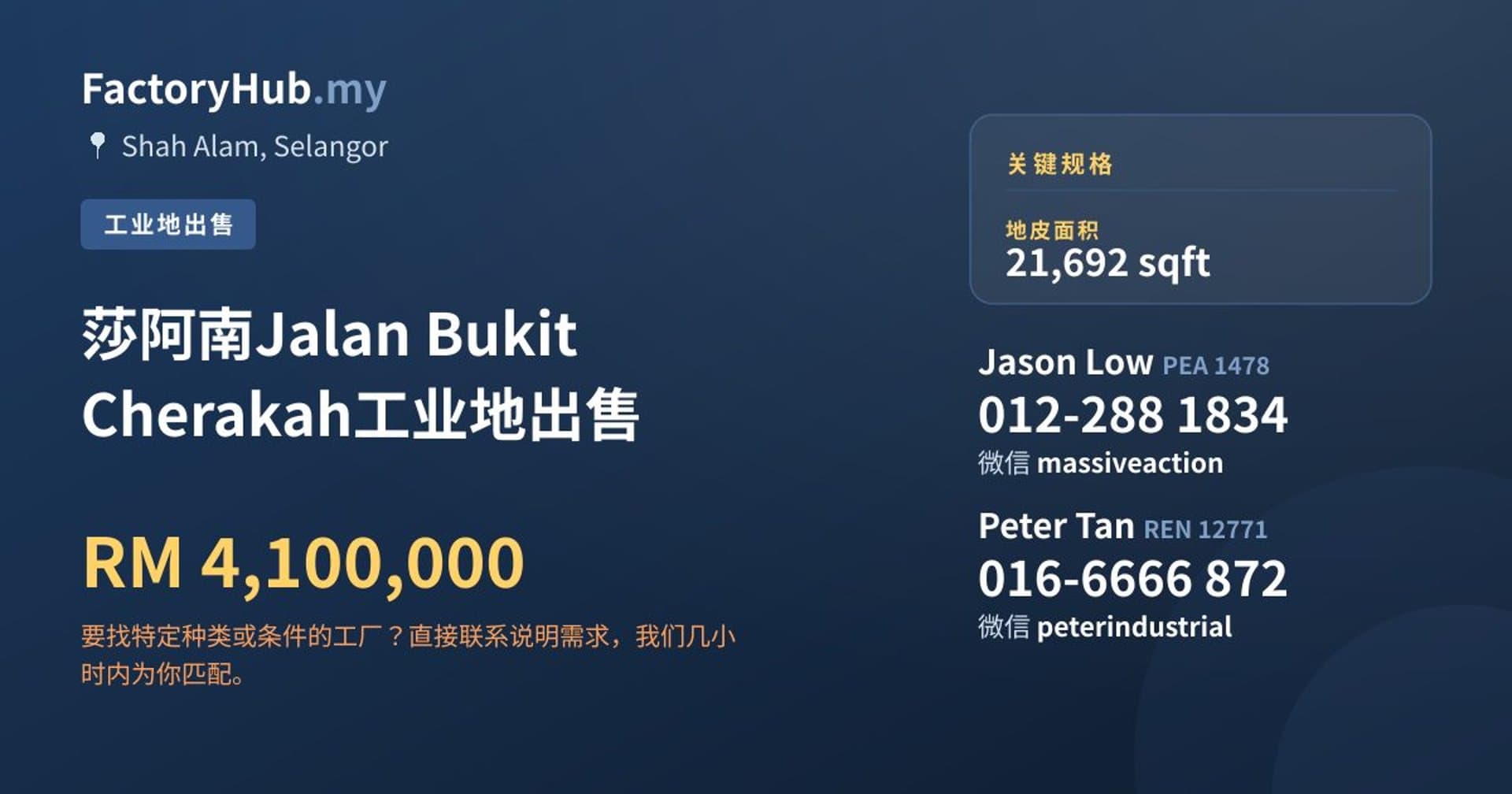 莎阿南Jalan Bukit Cherakah工业地出售 · 房源图片 1/2