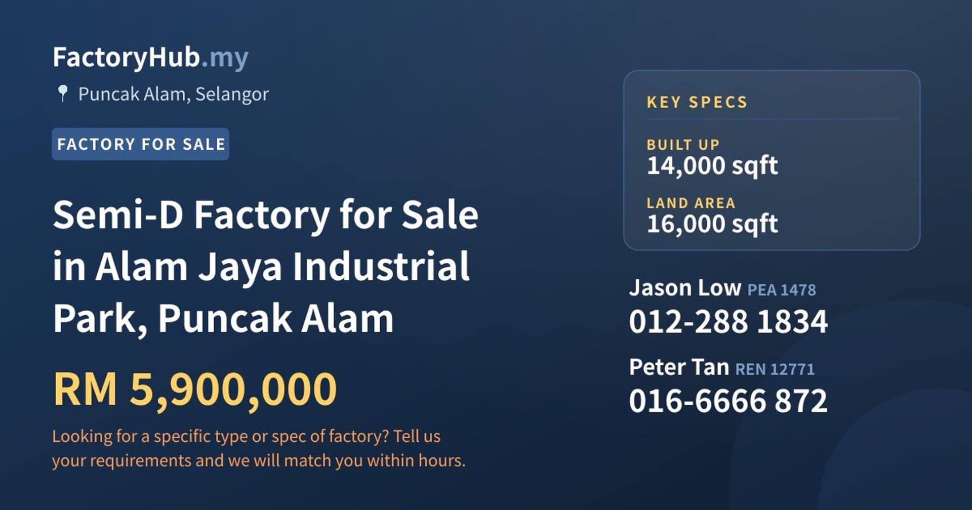Semi-D Factory for Sale in Alam Jaya Industrial Park, Puncak Alam - Property image 1 of 2