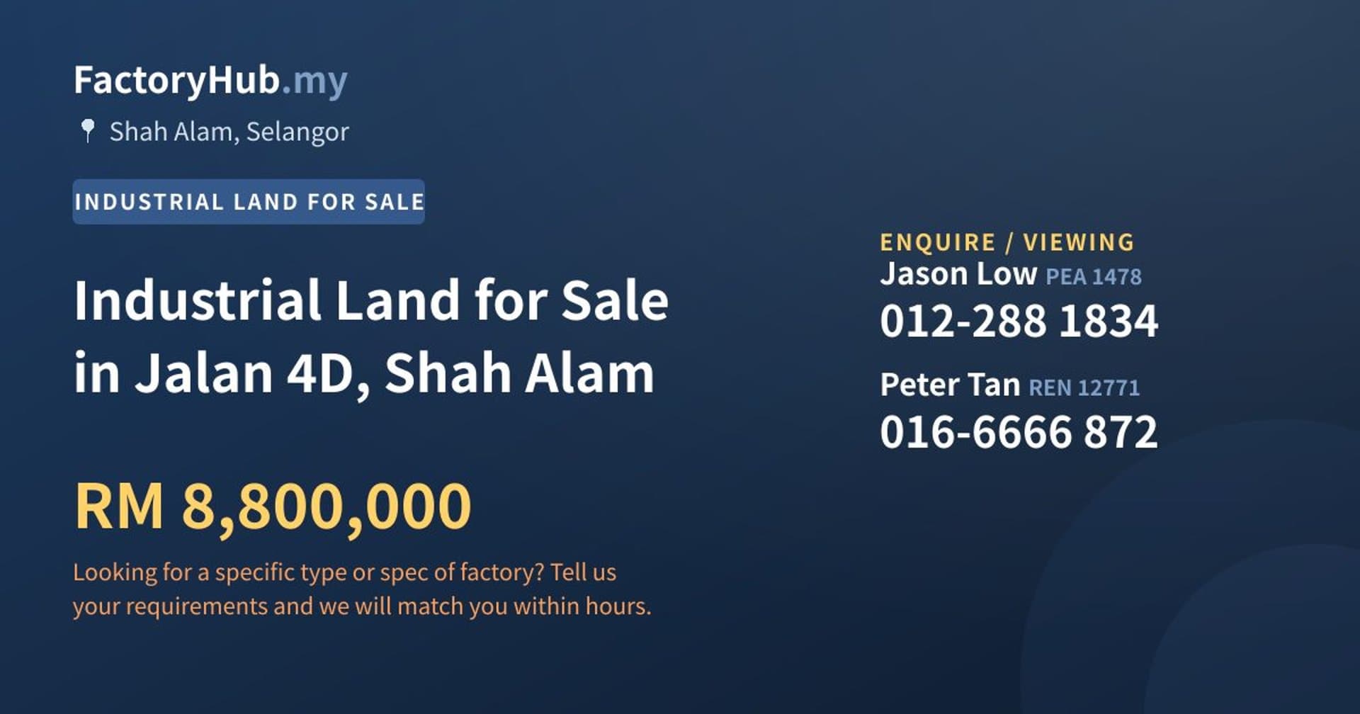 Industrial Land for Sale in Jalan 4D, Shah Alam - Property image 1 of 2