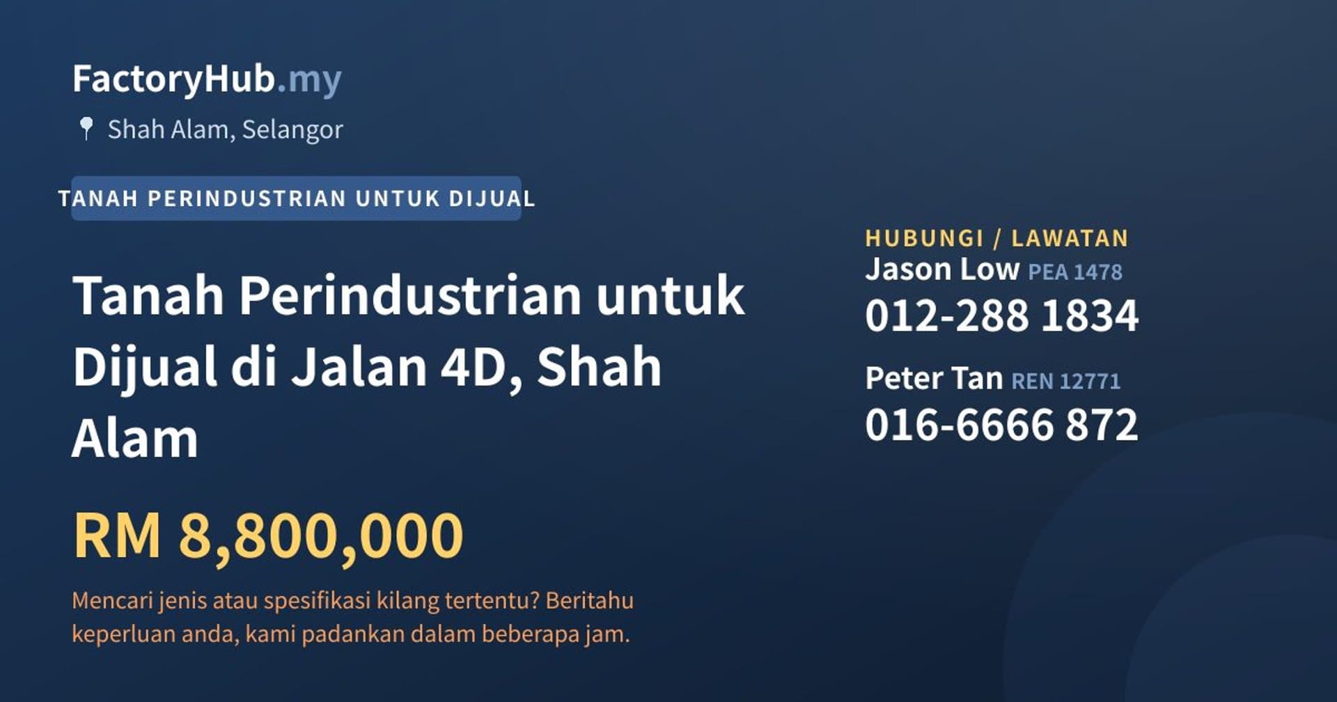 Tanah Perindustrian untuk Dijual di Jalan 4D, Shah Alam · Imej hartanah 1/2