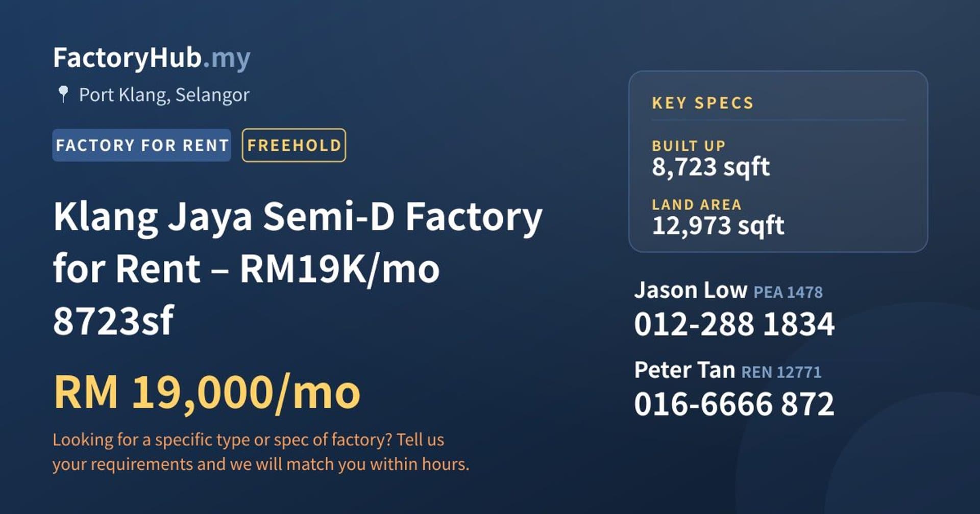 Klang Jaya Semi-D Factory for Rent – RM19K/mo 8723sf - Property image 1 of 9