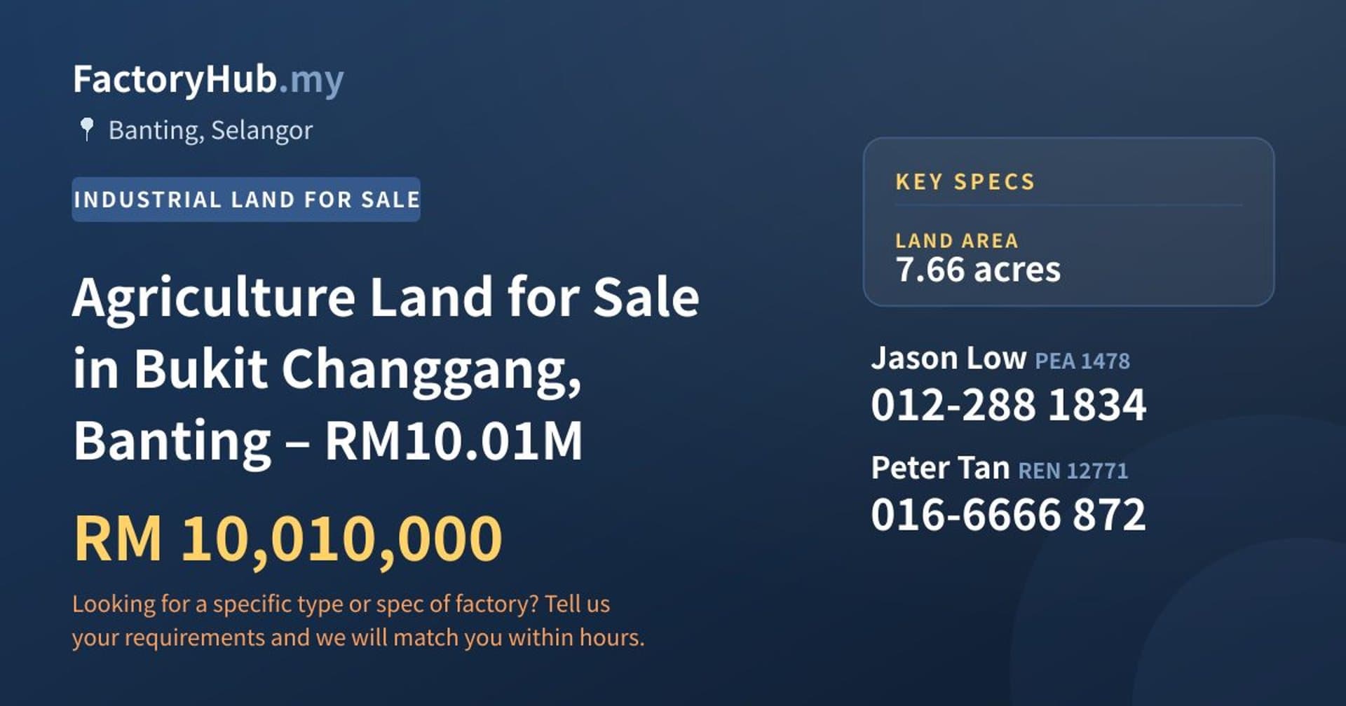 Agriculture Land for Sale in Bukit Changgang, Banting – RM10.01M - Property image 1 of 5