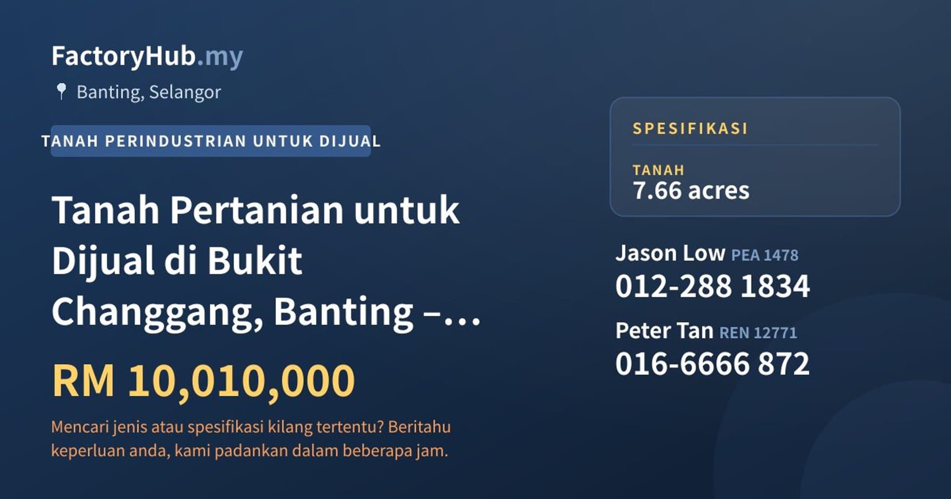 Tanah Pertanian untuk Dijual di Bukit Changgang, Banting – RM10.01J · Imej hartanah 1/5