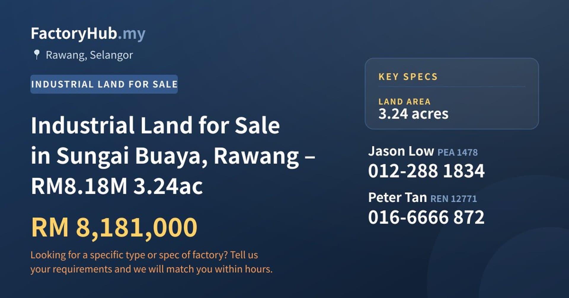 Industrial Land for Sale in Sungai Buaya, Rawang – RM8.18M 3.24ac - Property image 1 of 5