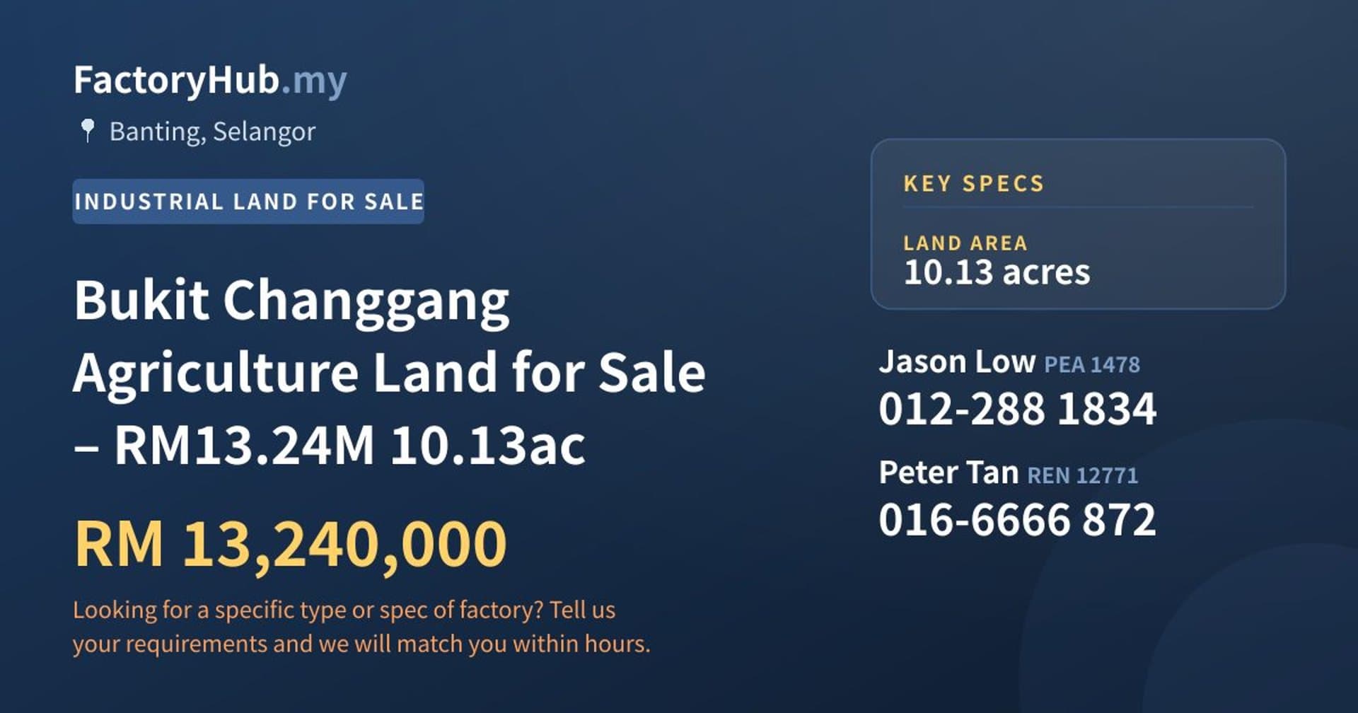 Bukit Changgang Agriculture Land for Sale – RM13.24M 10.13ac - Property image 1 of 5