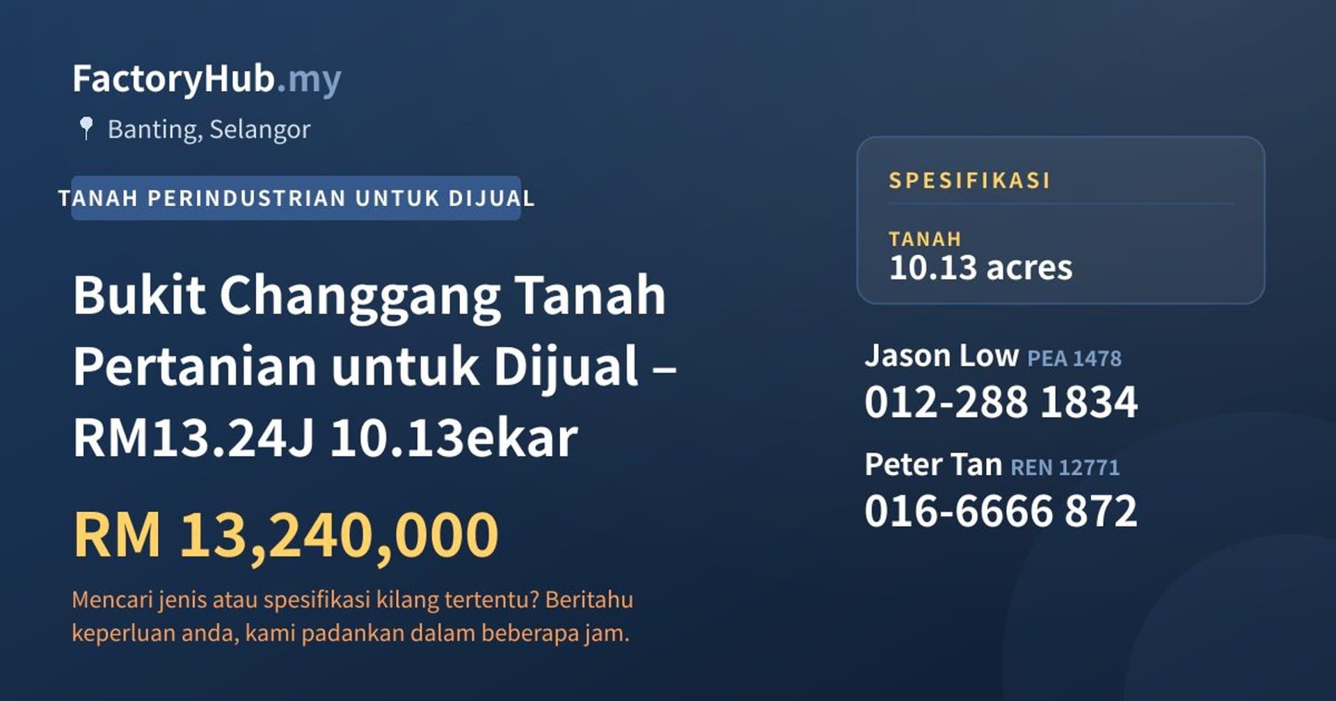 Bukit Changgang Tanah Pertanian untuk Dijual – RM13.24J 10.13ekar · Imej hartanah 1/5