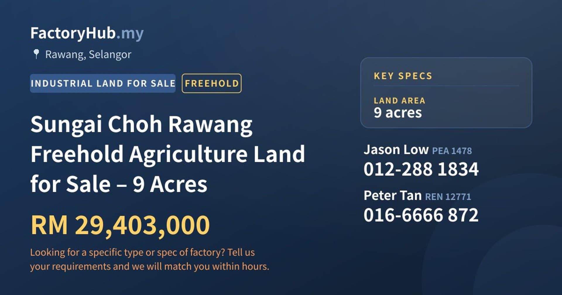 Sungai Choh Rawang Freehold Agriculture Land for Sale – 9 Acres - Property image 1 of 5
