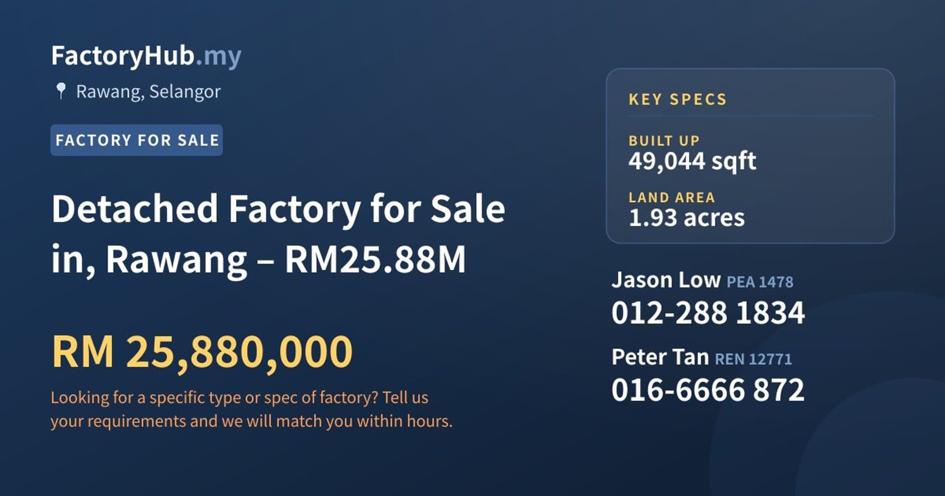 Detached Factory for Sale in, Rawang – RM25.88M - Property image 1 of 9