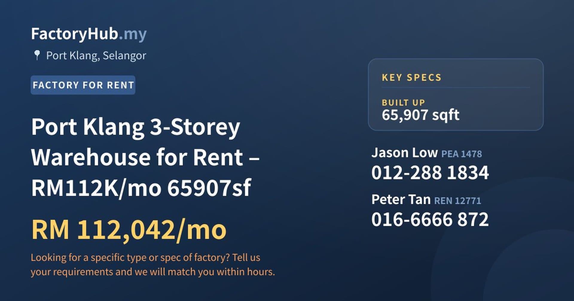 Port Klang 3-Storey Warehouse for Rent – RM112K/mo 65907sf - Property image 1 of 5