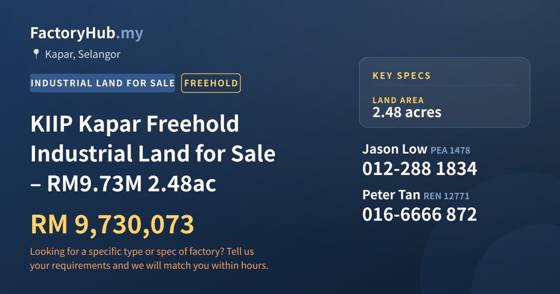 KIIP Kapar Freehold Industrial Land for Sale – RM9.73M 2.48ac - Property image 1 of 5