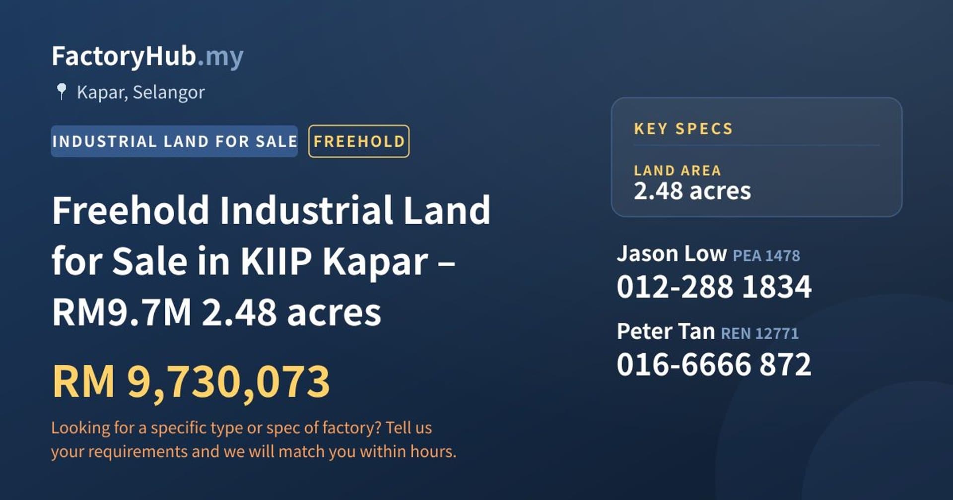 Freehold Industrial Land for Sale in KIIP Kapar – RM9.7M 2.48 acres - Property image 1 of 5