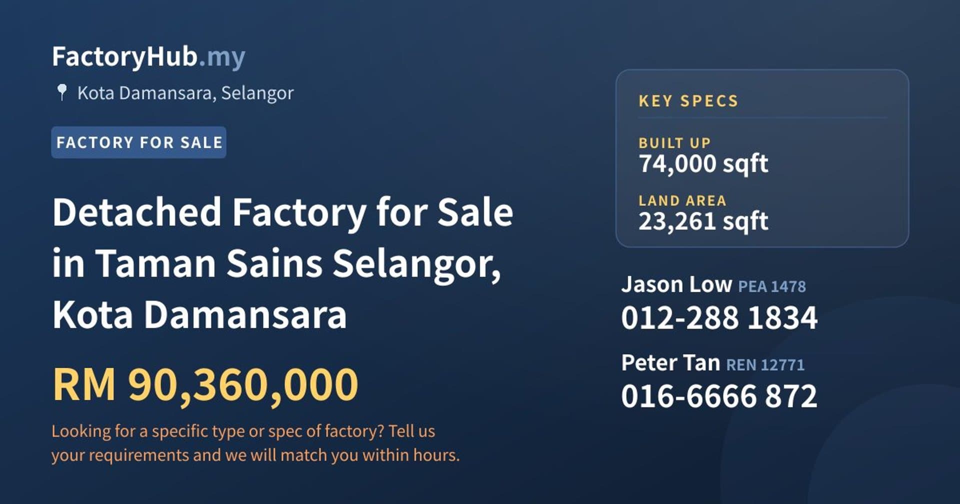 Detached Factory for Sale in Taman Sains Selangor, Kota Damansara - Property image 1 of 2