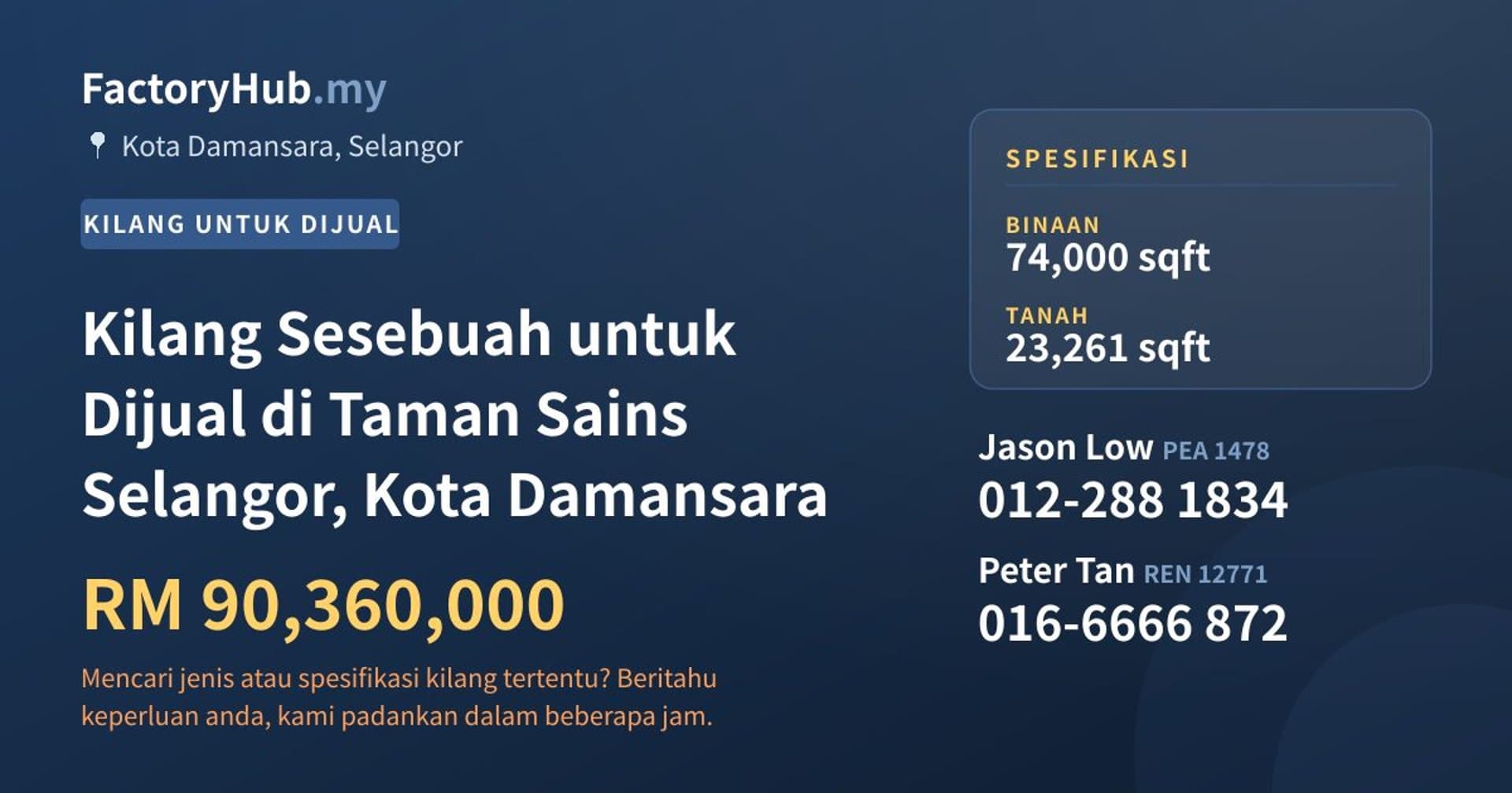 Kilang Sesebuah untuk Dijual di Taman Sains Selangor, Kota Damansara · Imej hartanah 1/2