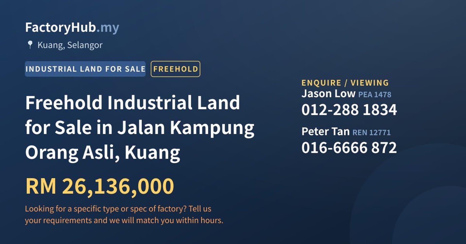 Freehold Industrial Land for Sale in Jalan Kampung Orang Asli, Kuang - Property image 1 of 2