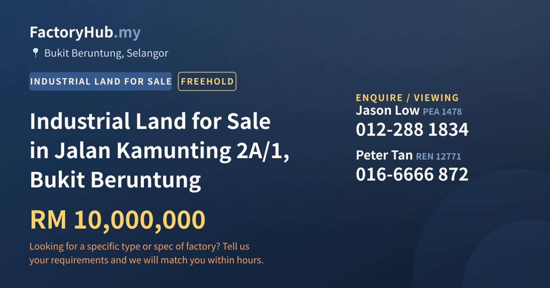 Industrial Land for Sale in Jalan Kamunting 2A/1, Bukit Beruntung - Property image 1 of 2