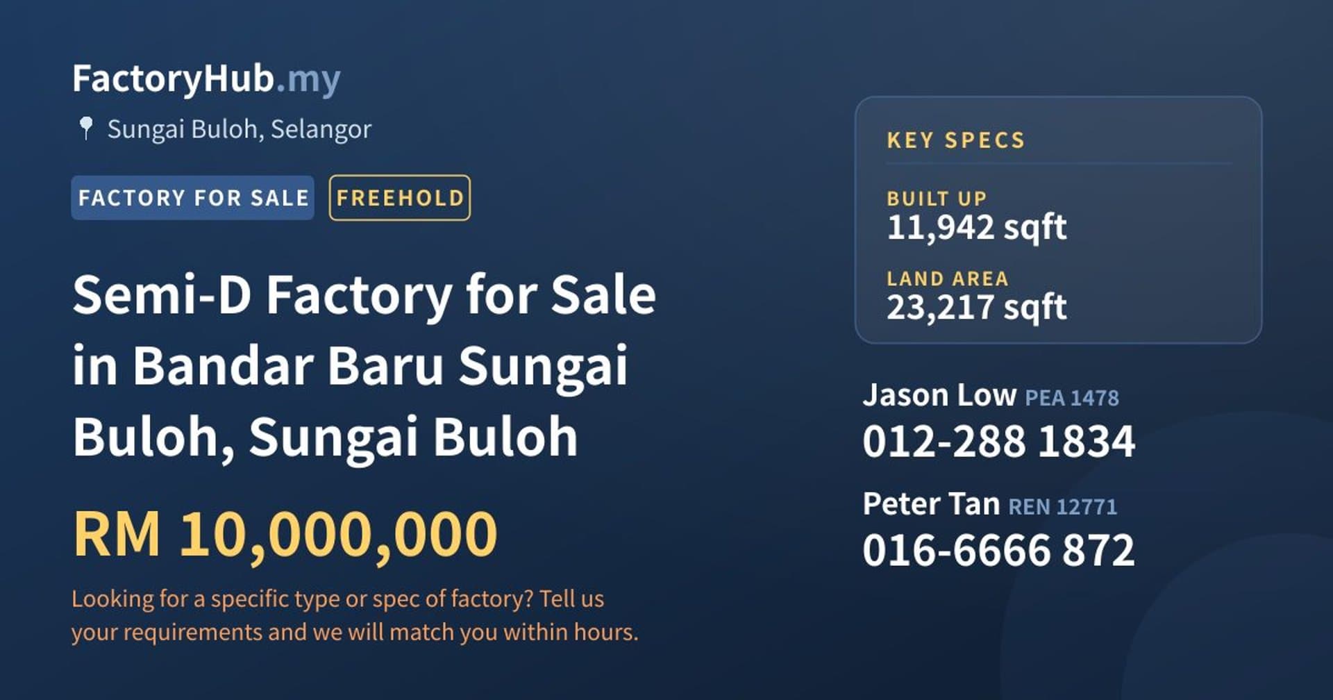 Semi-D Factory for Sale in Bandar Baru Sungai Buloh, Sungai Buloh - Property image 1 of 2