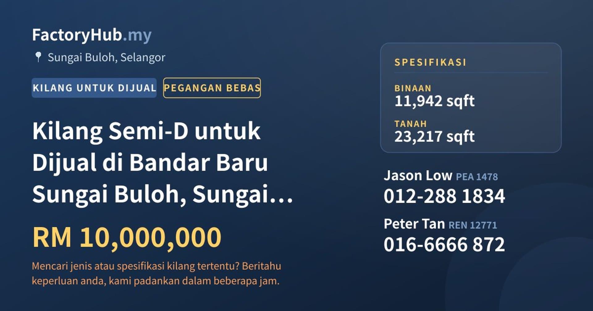 Kilang Semi-D untuk Dijual di Bandar Baru Sungai Buloh, Sungai Buloh · Imej hartanah 1/2