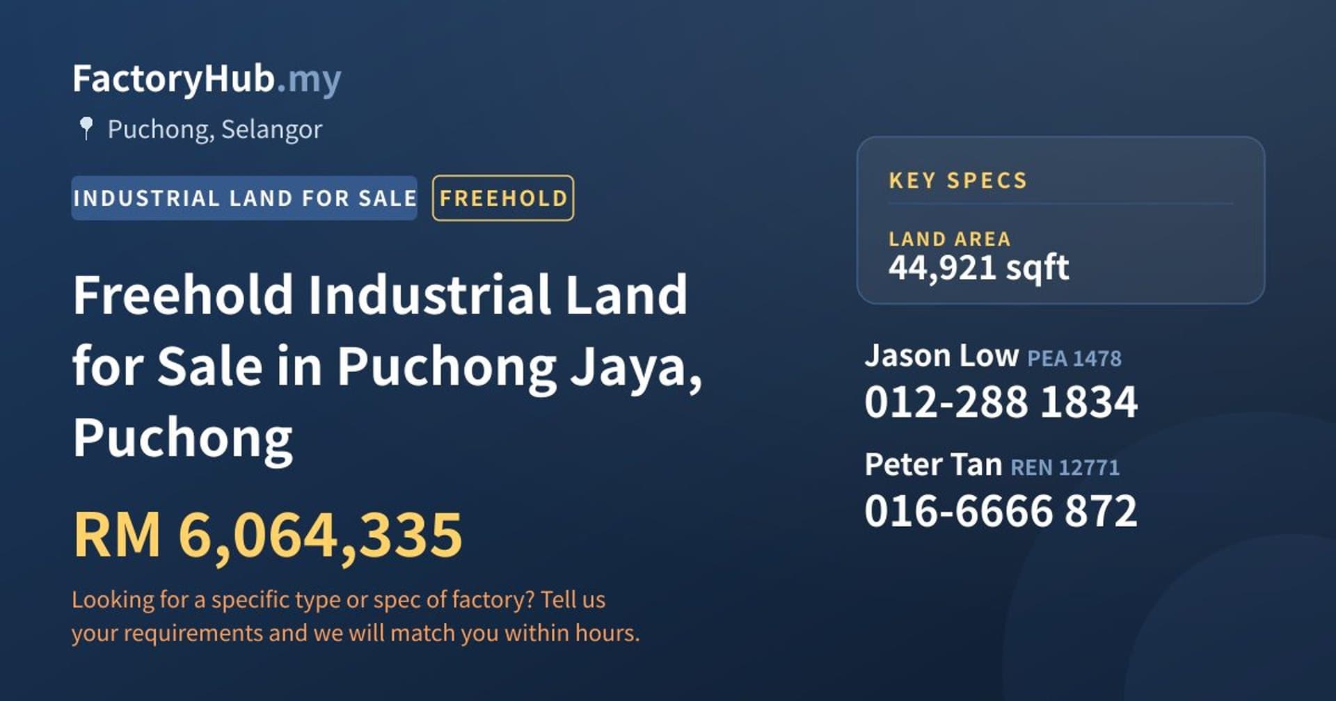 Freehold Industrial Land for Sale in Puchong Jaya, Puchong - Property image 1 of 2