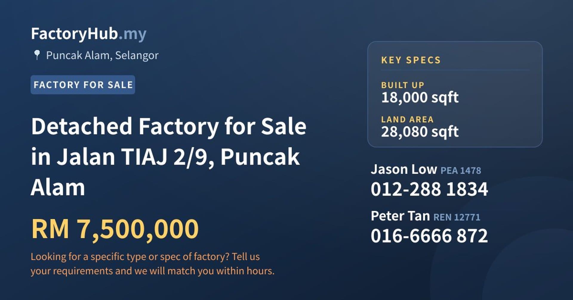 Detached Factory for Sale in Jalan TIAJ 2/9, Puncak Alam - Property image 1 of 2