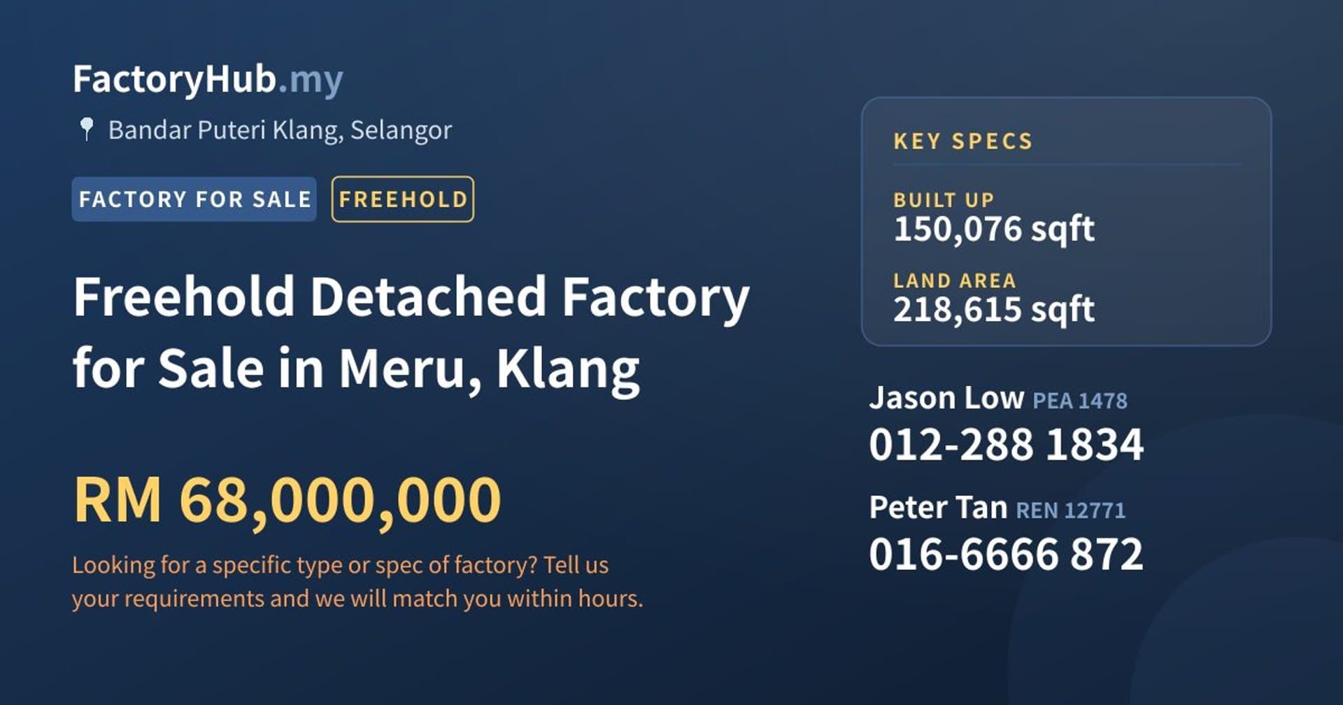 Freehold Detached Factory for Sale in Meru, Klang - Property image 1 of 2