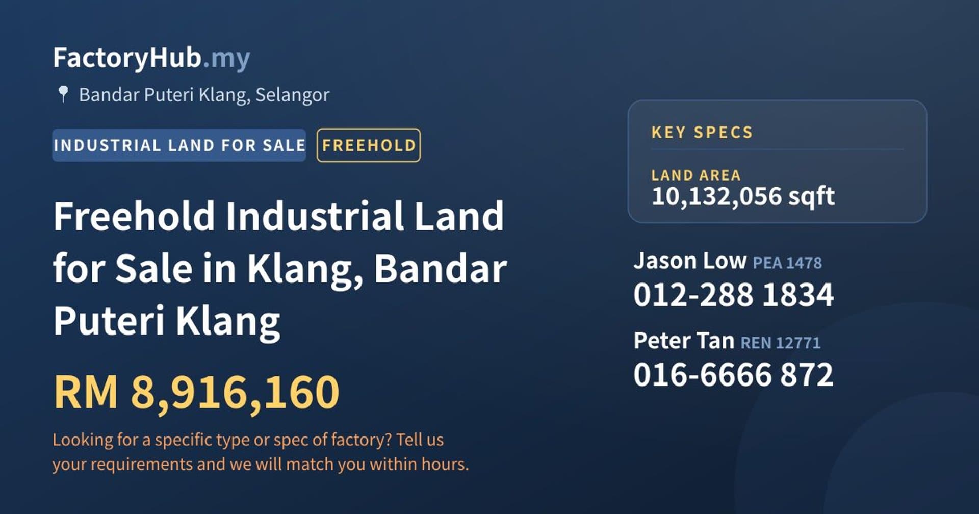 Freehold Industrial Land for Sale in Klang, Bandar Puteri Klang - Property image 1 of 2