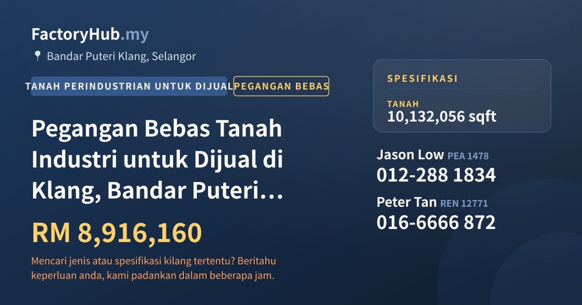 Pegangan Bebas Tanah Industri untuk Dijual di Klang, Bandar Puteri Klang · Imej hartanah 1/2