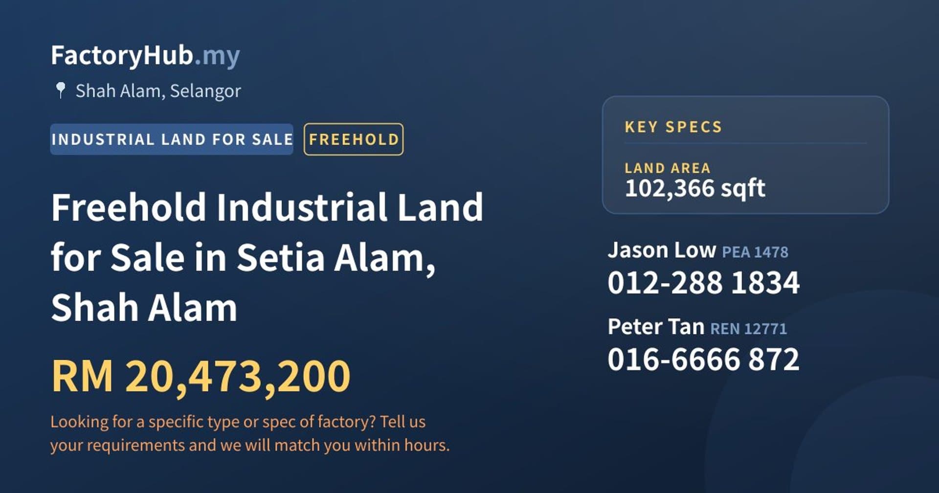 Freehold Industrial Land for Sale in Setia Alam, Shah Alam - Property image 1 of 2