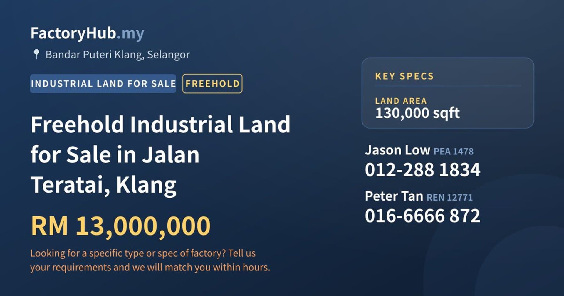 Freehold Industrial Land for Sale in Jalan Teratai, Klang - Property image 1 of 2