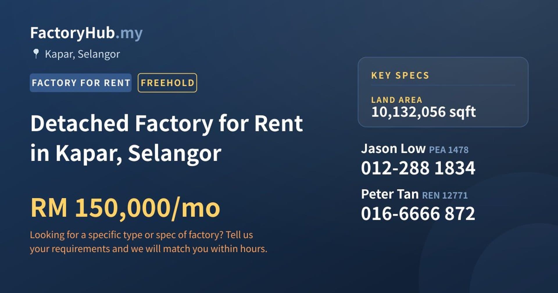 Detached Factory for Rent in Kapar, Selangor - Property image 1 of 2