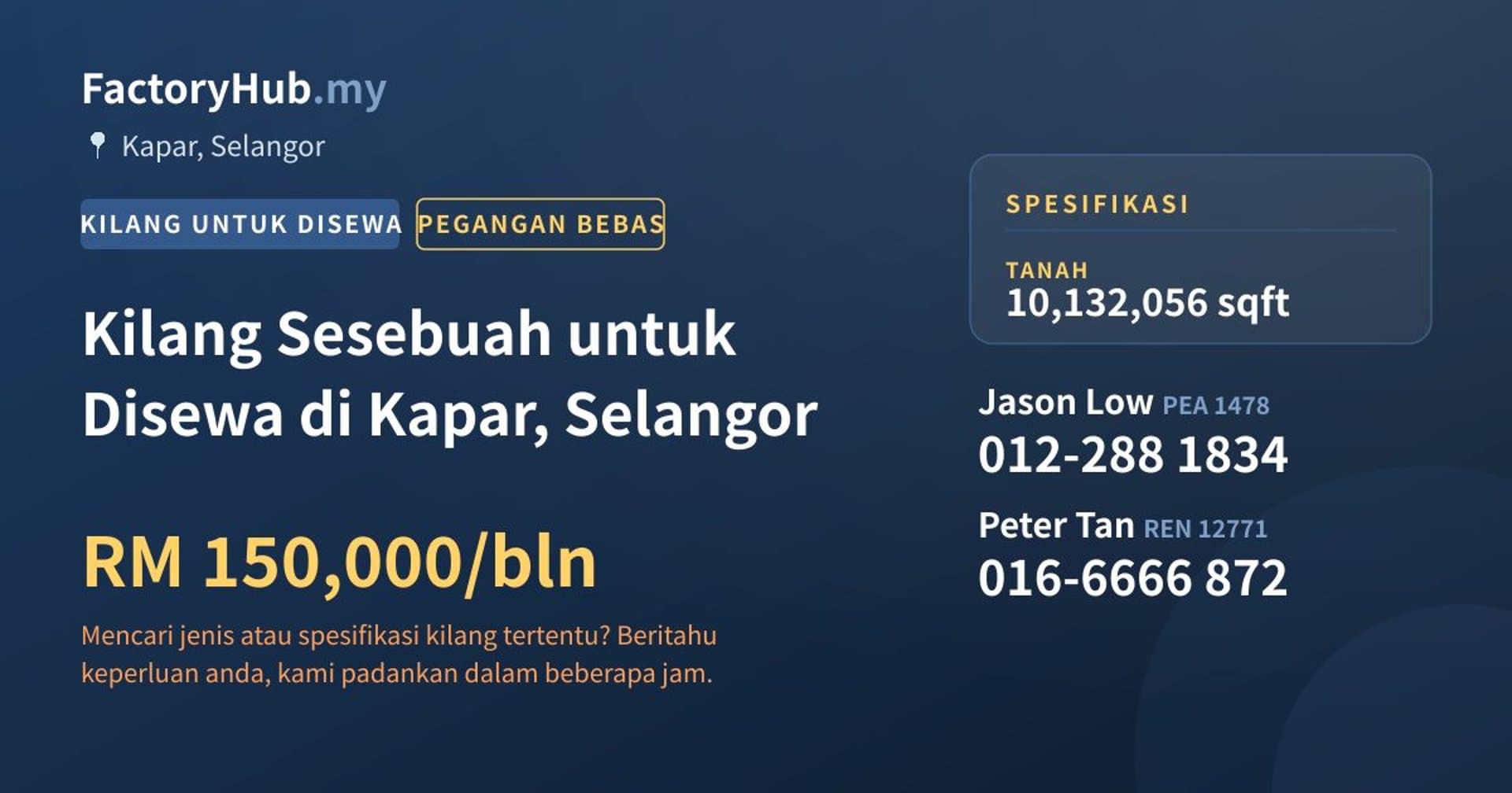 Kilang Sesebuah untuk Disewa di Kapar, Selangor · Imej hartanah 1/2