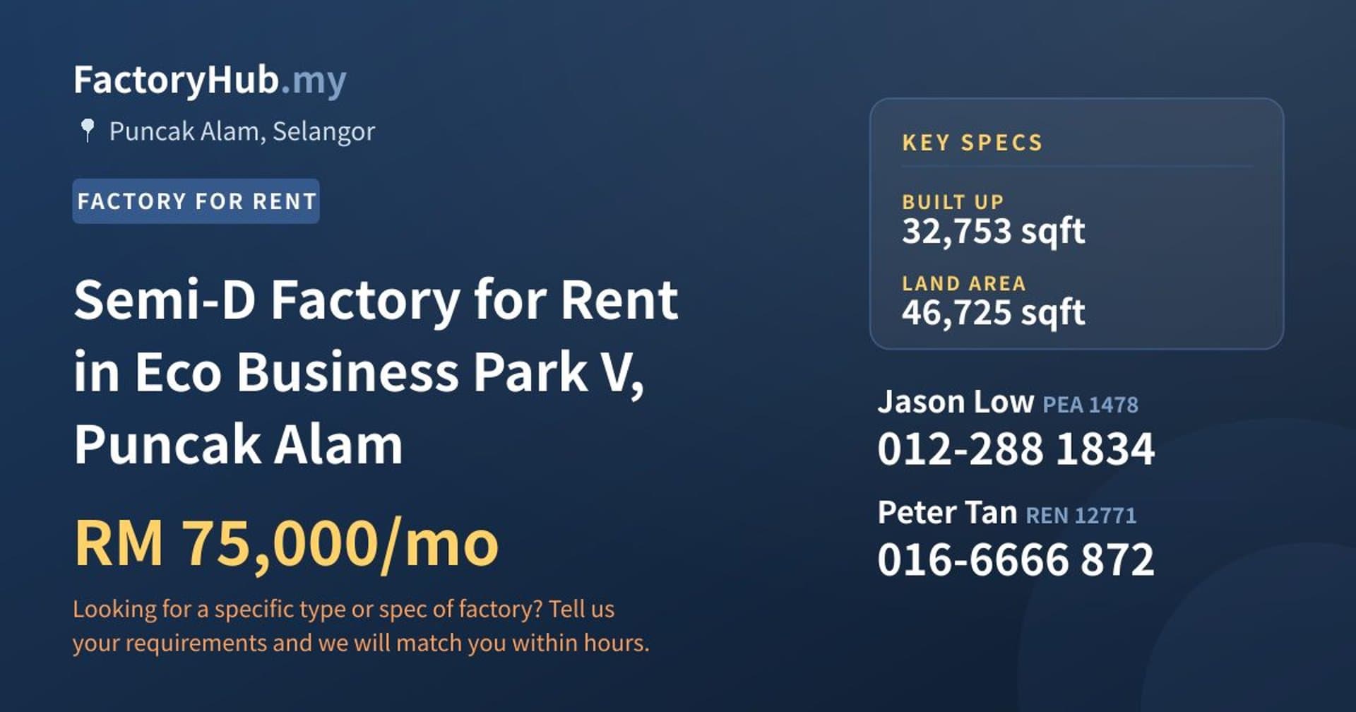 Semi-D Factory for Rent in Eco Business Park V, Puncak Alam - Property image 1 of 2