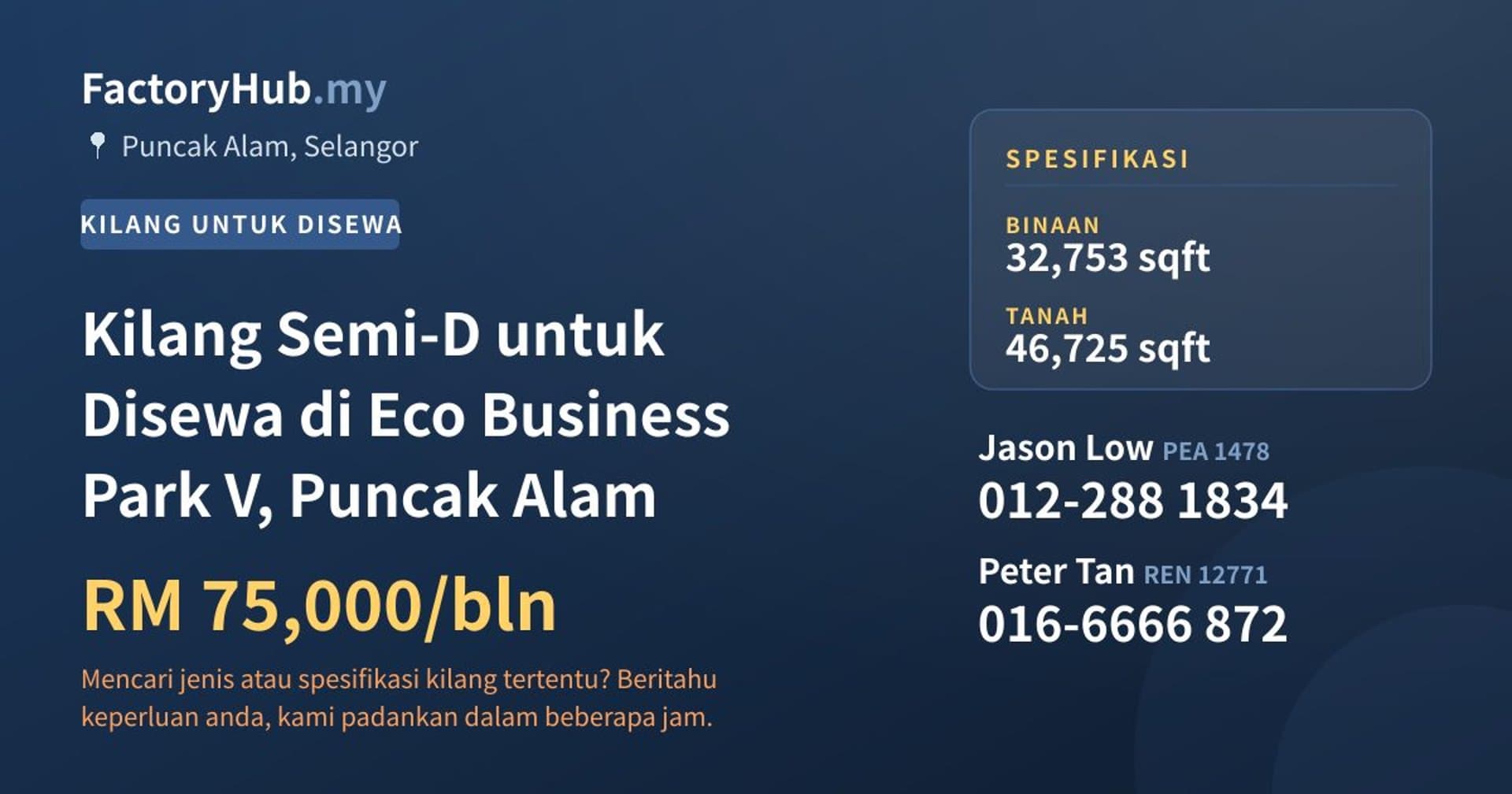 Kilang Semi-D untuk Disewa di Eco Business Park V, Puncak Alam · Imej hartanah 1/2