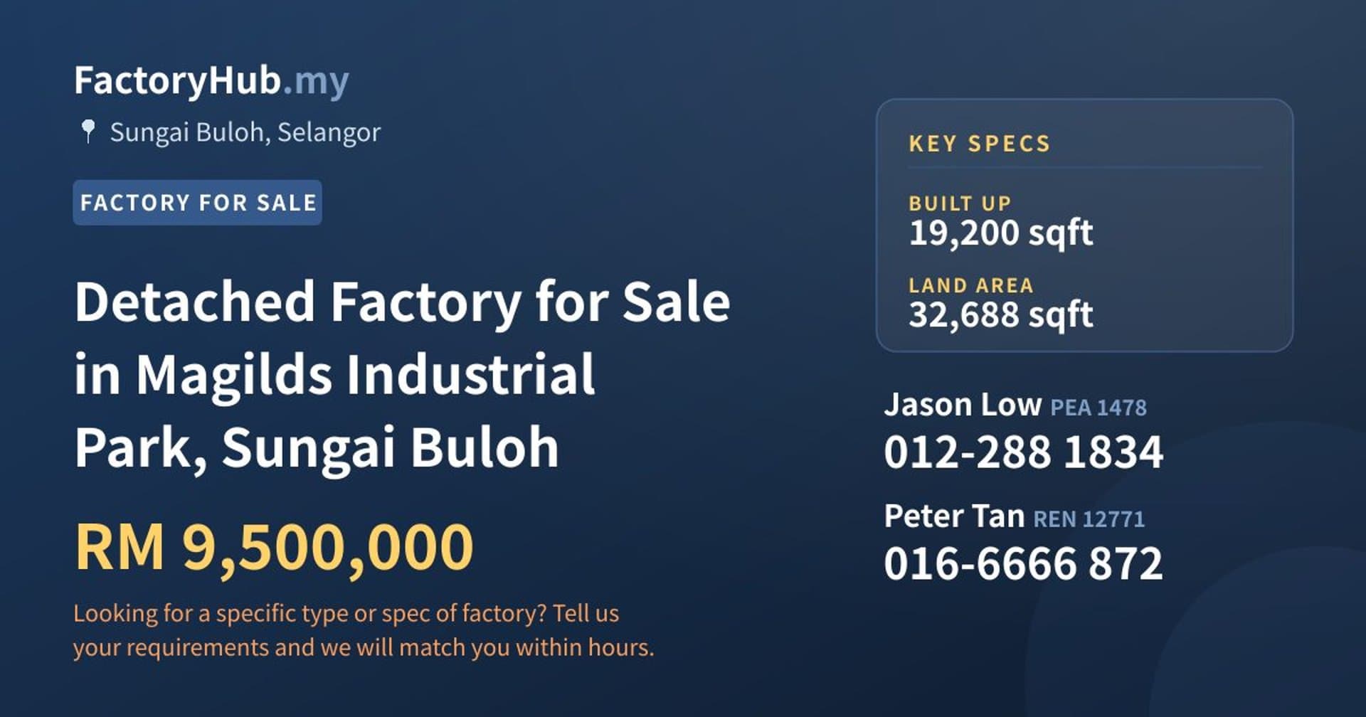 Detached Factory for Sale in Magilds Industrial Park, Sungai Buloh - Property image 1 of 2