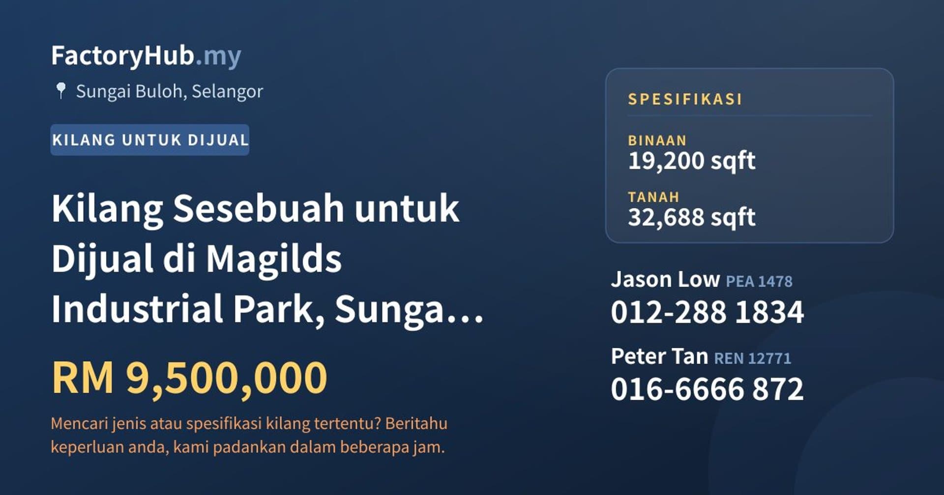 Kilang Sesebuah untuk Dijual di Magilds Industrial Park, Sungai Buloh · Imej hartanah 1/2