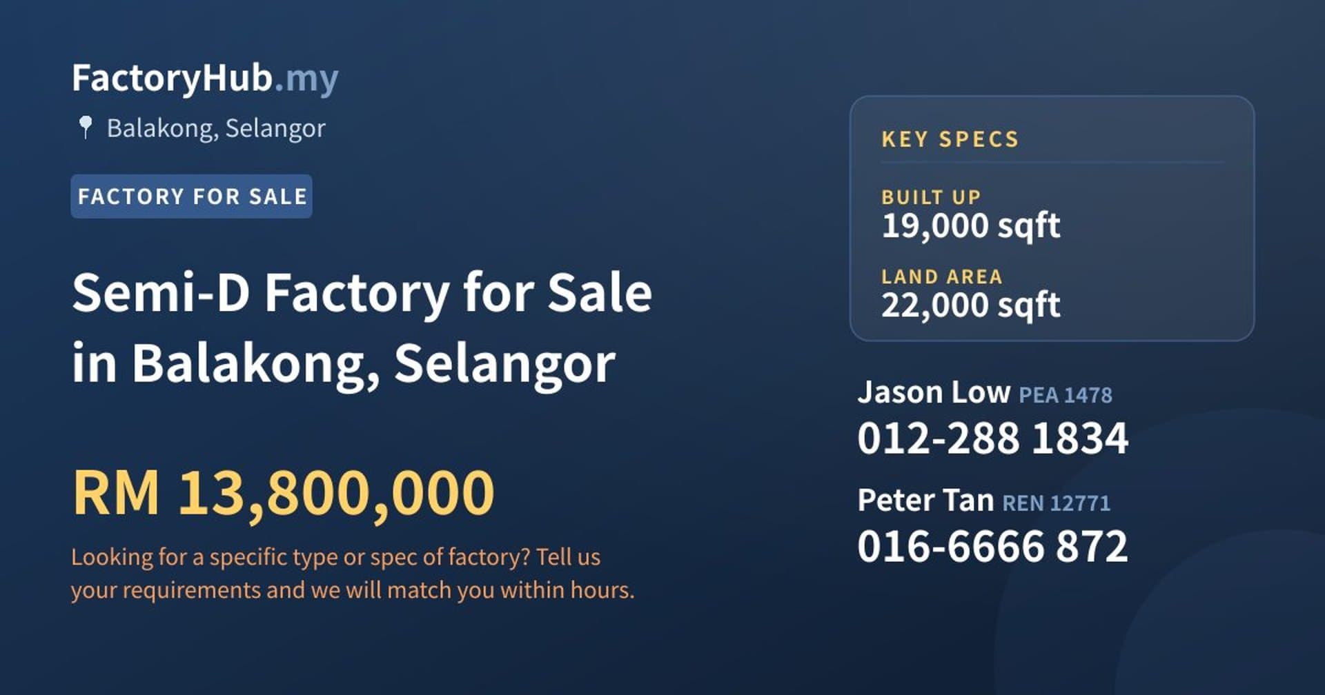 Semi-D Factory for Sale in Balakong, Selangor - Property image 1 of 2