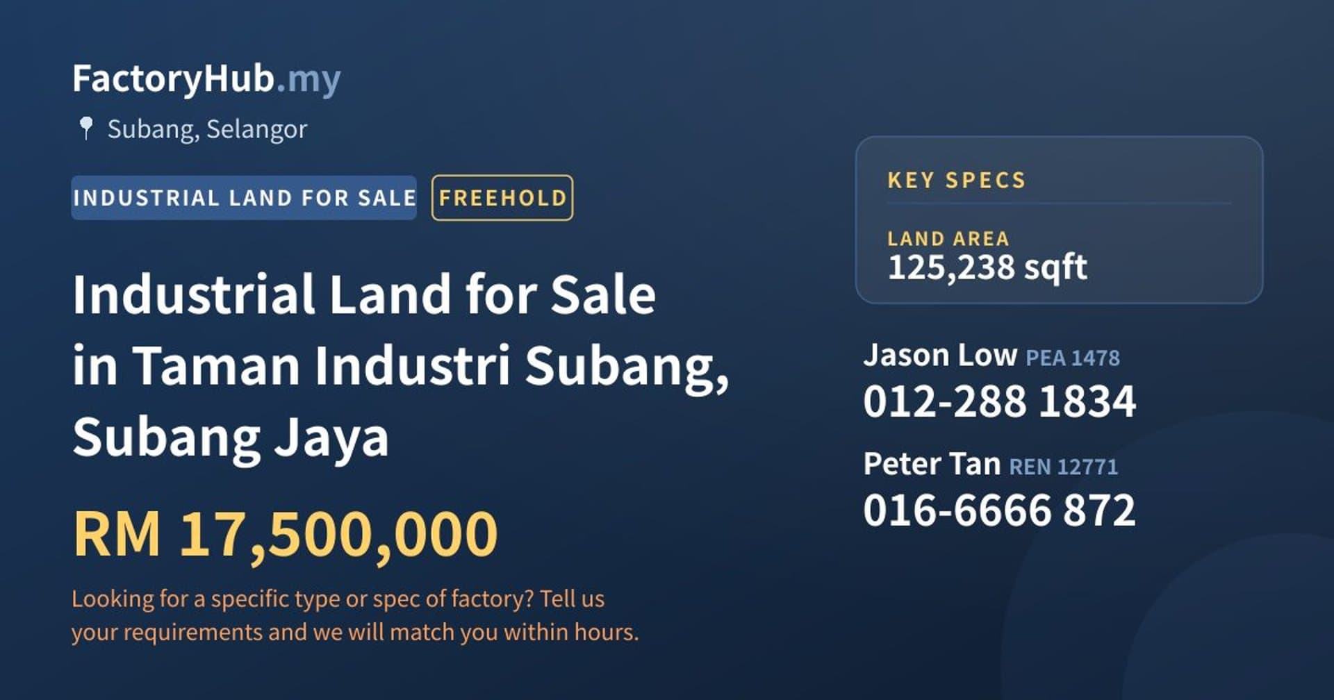 Industrial Land for Sale in Taman Industri Subang, Subang Jaya - Property image 1 of 2