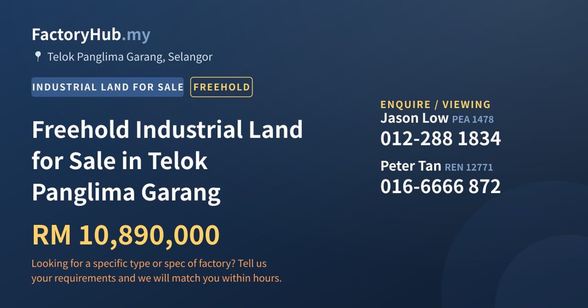 Freehold Industrial Land for Sale in Telok Panglima Garang - Property image 1 of 2